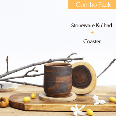 Combo - Stoneware Kulhad Brown (250 ml) + Coaster