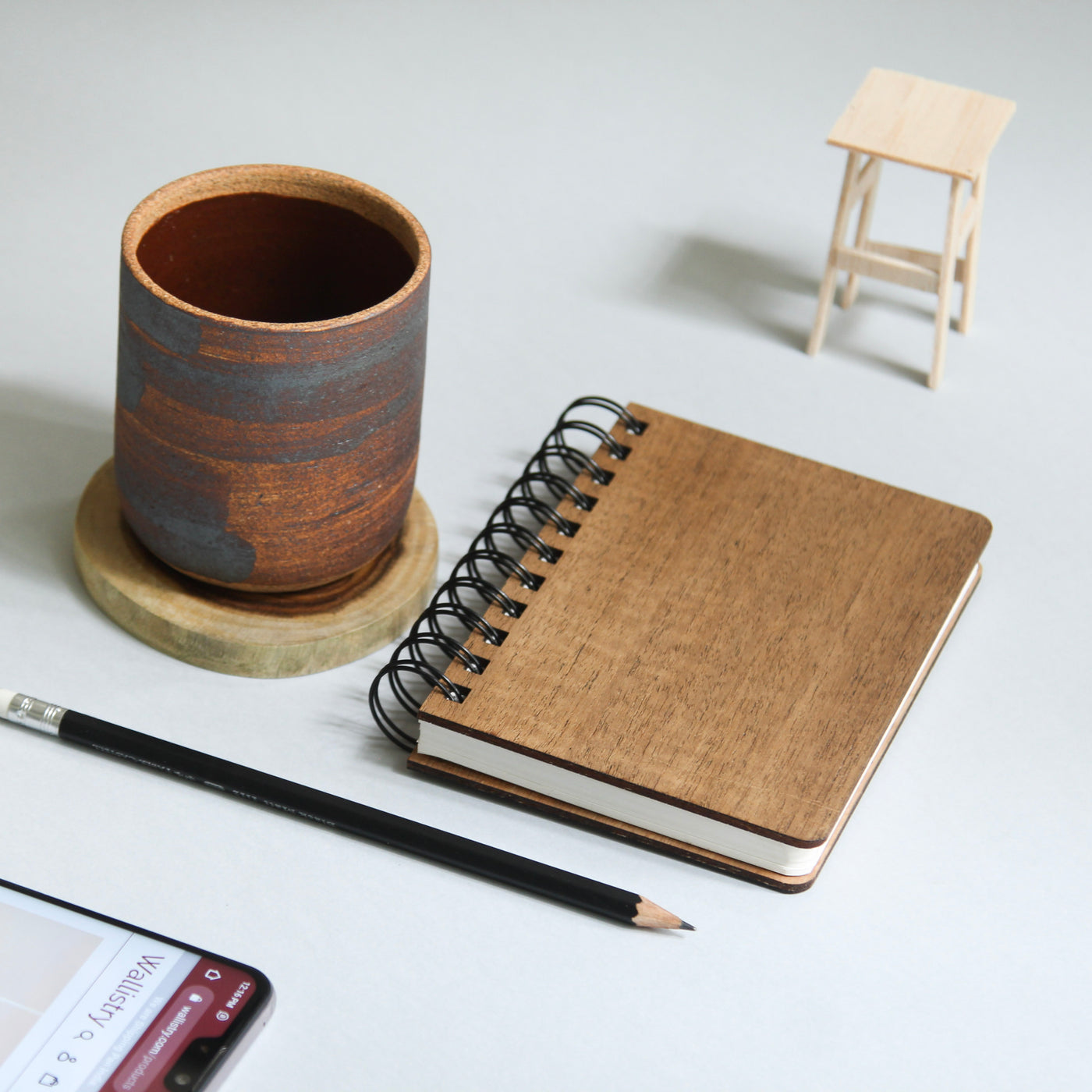 Combo - Stoneware Kulhad Brown (250 ml) + Premium Wooden Journal (A6) + Wooden Coaster (01)