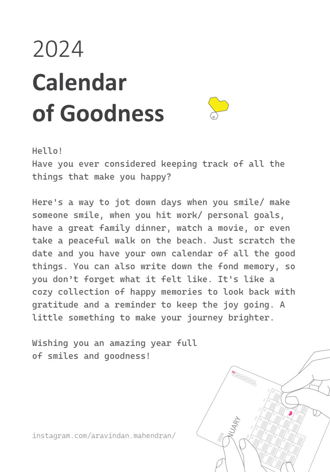 2024 Calendar of Goodness by Aravindan Mahendran